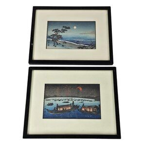 Arai Yoshimune or Takahashi Hiroaki Set Of 2 Framed Japanese Art Prints Boats